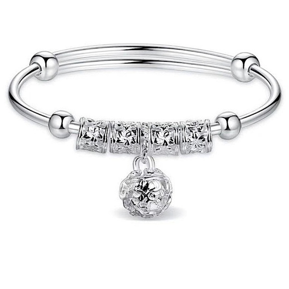 Ball Drop Sterling Silver Adjustable Bangle Bracelet - Picture 13 of 13